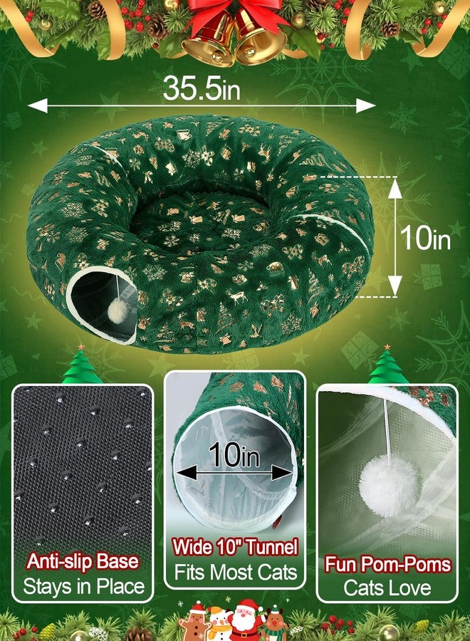 Beeplove Cat Tunnel Christmas Tree Skirt - Green & Golden Cat Donut Bed, Christmas Tree Protector from Cats, Xmas Cat Gifts Accessories - Image 5