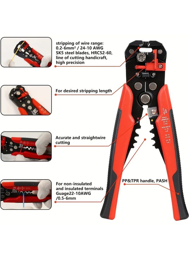 Red Automatic Wire Stripping Pliers Multifunctional Crimper Adjustable Gauge Professional Electrician Tool - Image 5