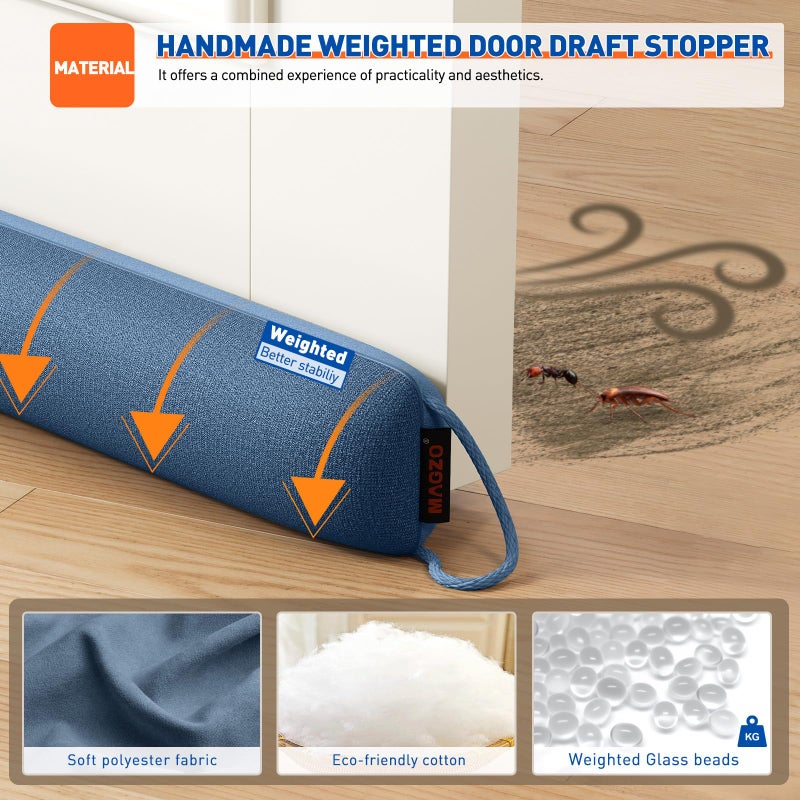 MAGZO Door Draft Stopper, 36 Inch Under Door Draft Blocker Noise Stopper, Weighted Wind Blocker Draft Guard for Bottom of Door, Blue - Image 2