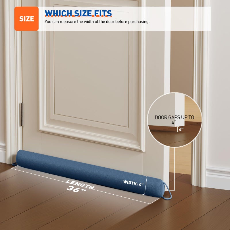 MAGZO Door Draft Stopper, 36 Inch Under Door Draft Blocker Noise Stopper, Weighted Wind Blocker Draft Guard for Bottom of Door, Blue - Image 3
