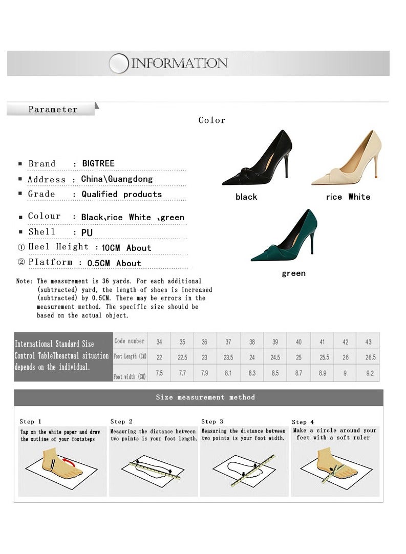BIGTREE 10cm Korean Elegant Banquet High Heels Pedicure Slimming Shallow Mouth Pointy Bow Beige - Image 2