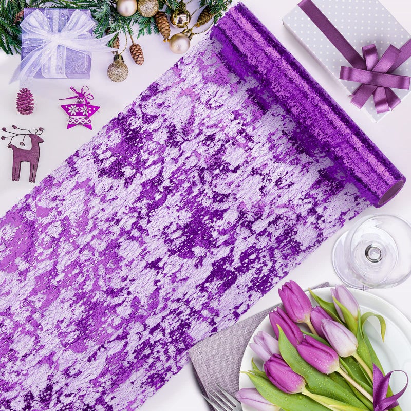 tiosggd Purple Table Runner 11 Inch x 16 Feet Metallic Sequin Glitter Foil Purple Mesh Table Runners Roll Table Decorations for Wedding Birthday Mardi Gras Spring Valentines Christmas Party Decor