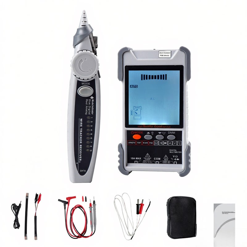 مُحسِّس الأسلاك المحمول المحمول KKM618 مع شاشة LCD لعرض التناظرية والرقمية، اختبار الشبكة POE، ربط أزواج الأسلاك، تعديل الحساسية، قياس طول سلك الشبكة، ومسح العوائق والحركات المفتوحة - Image 1