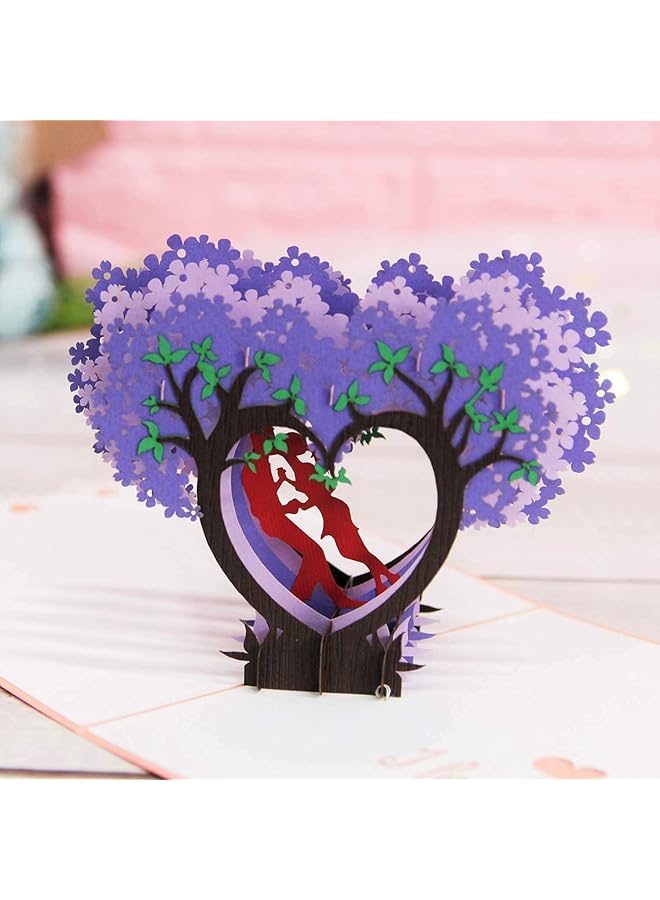 erorex Pop Up Card 3D Kissing Couple On Purple Heart Wisteria Card Romantic 1St Wedding Anniversary Pop Up Card For Couple Wife Husband Girlfriend Boyfriend On Any Special Day Valentine Pop Up Card  - Image 3
