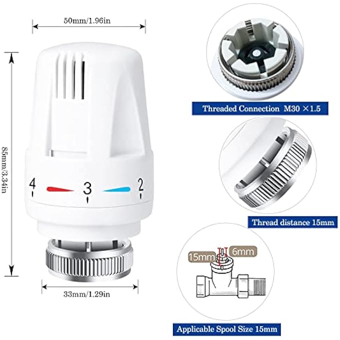 TRV THERMOSTATIC RADIATOR VALVE, STANDARD RADIATOR THERMOSTAT HEAD M30 X 1.5, THERMOSTATIC VALVE HEAD,SMART RADIATOR VALVE REPLACEMENT HEAD HEATING SYSTEM TEMPERATURE CONTROL FOR HOME OFFICE (6PCS) - Image 3
