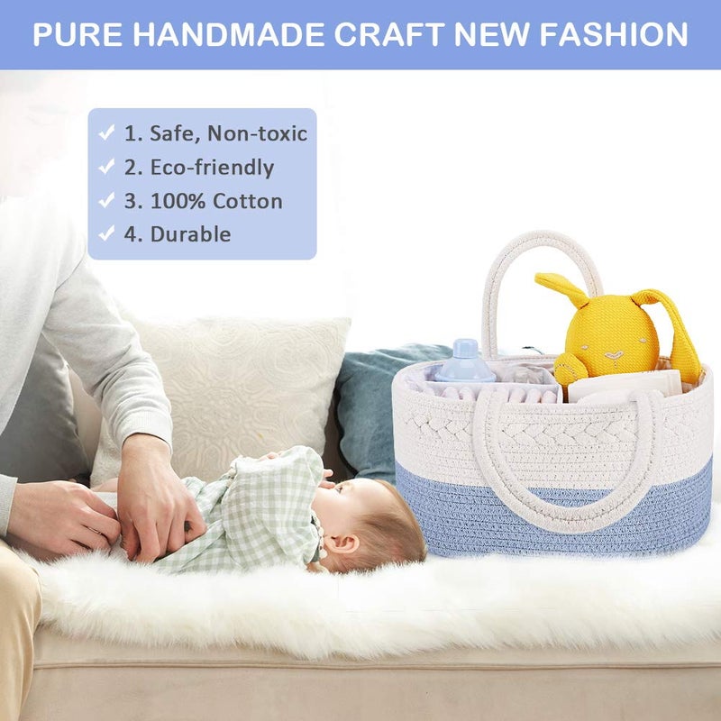 ABenkle Diaper Caddy Organizer - Cotton Rope Nursery Storage Basket for Baby Essentials, Boys & Girls Shower Gift, Changing Table Organizer - Image 2