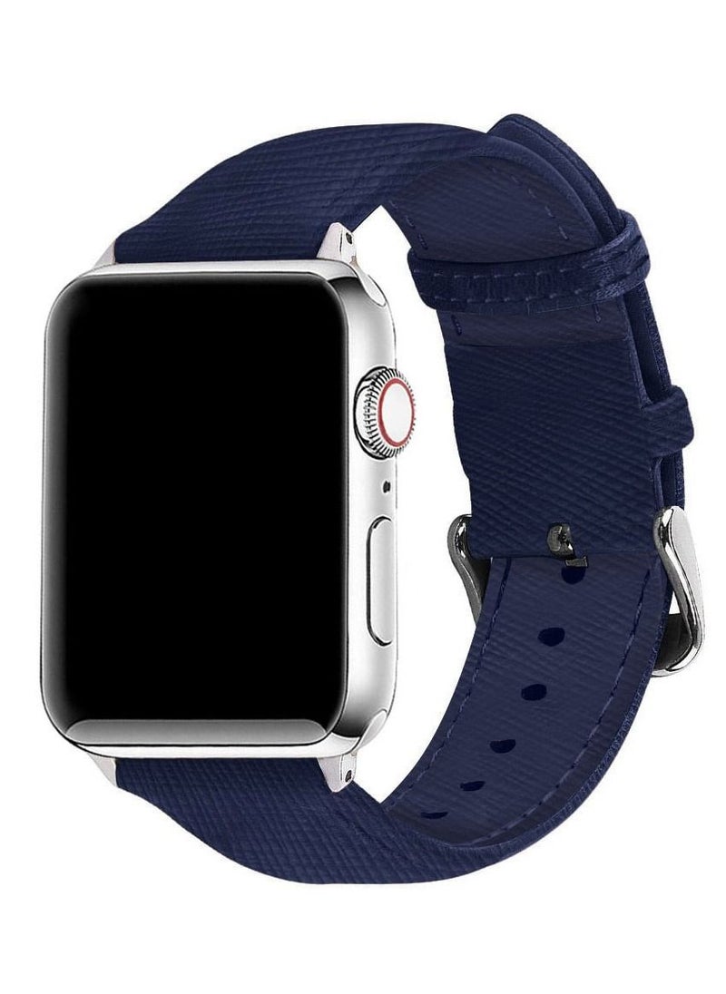 CATANES - Apple Watch Band 49mm/45mm/44mm Premium Leather Band Buckle Strap Wristband Deep Blue - Image 1