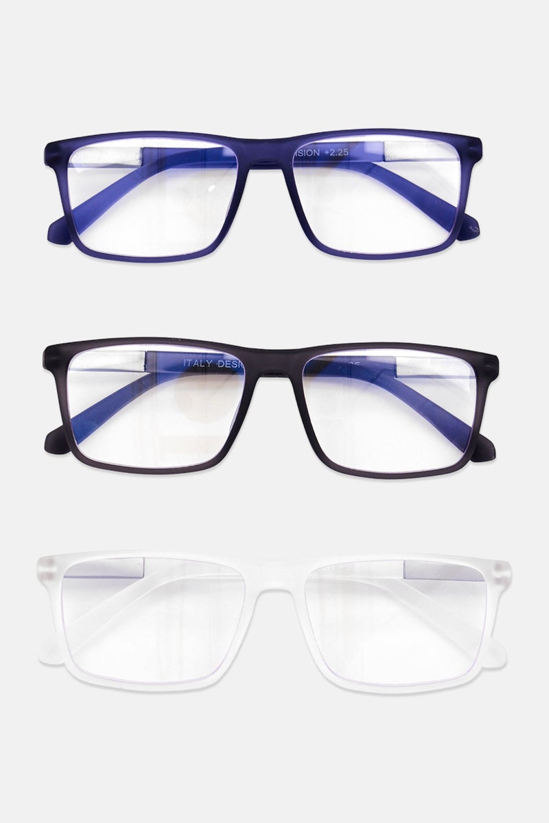 SKY VISION Men 3Pcs WRS7031S Rectangular Reading Glasses, Multicolor - Image 1