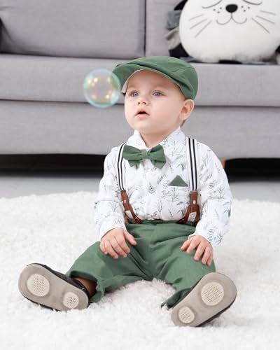 WESIDOM Baby Boy Clothes 024M Newborn Infant Gentleman Outfit ShirtBowtieBeretSuspender Pant Baby boy Suit Clothing Set - Image 3
