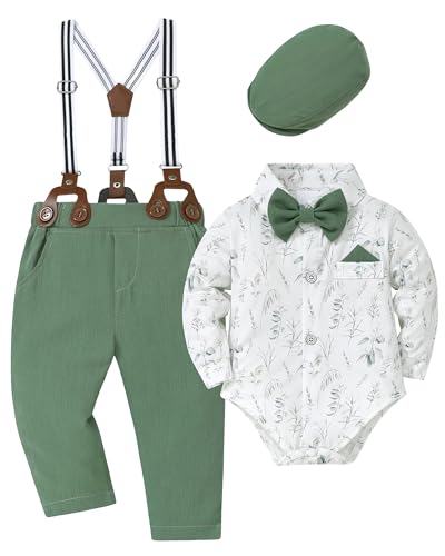 WESIDOM Baby Boy Clothes 024M Newborn Infant Gentleman Outfit ShirtBowtieBeretSuspender Pant Baby boy Suit Clothing Set - Image 1
