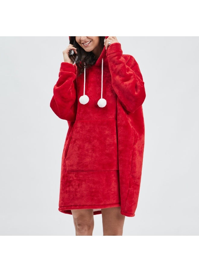 Hoodie Sweatshirt Blanket Oversized Wearable TV Blanket Super Warm Soft Cozy Fleece Blanket Hooded Sweater for Kids/Adult (Burgundy) - Image 1