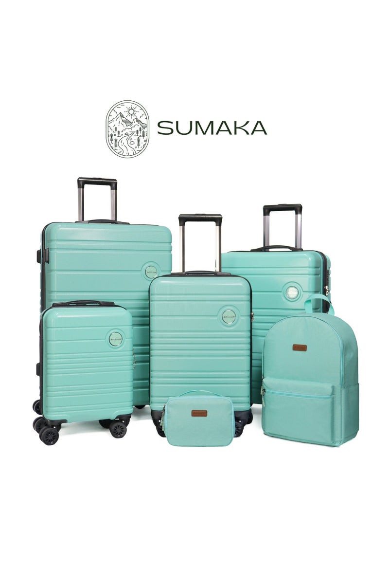 SUMAKA مجموعة حقائب سفر ABS+PC 6 قطع 16"+20"+24"+28" مع حقيبة ظهر وحقيبة مستلزمات شخصية - خفيفة الوزن ذات غلاف صلب - Image 1