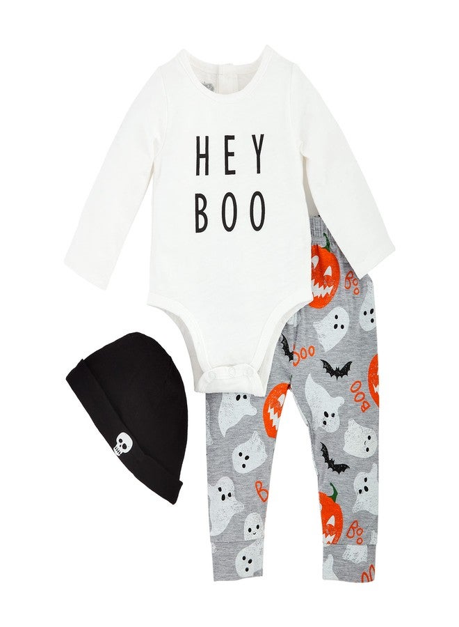 Mud Pie Glow In The Dark Hey Boo Baby Bodysuit Set, White, 0-3M - Image 1