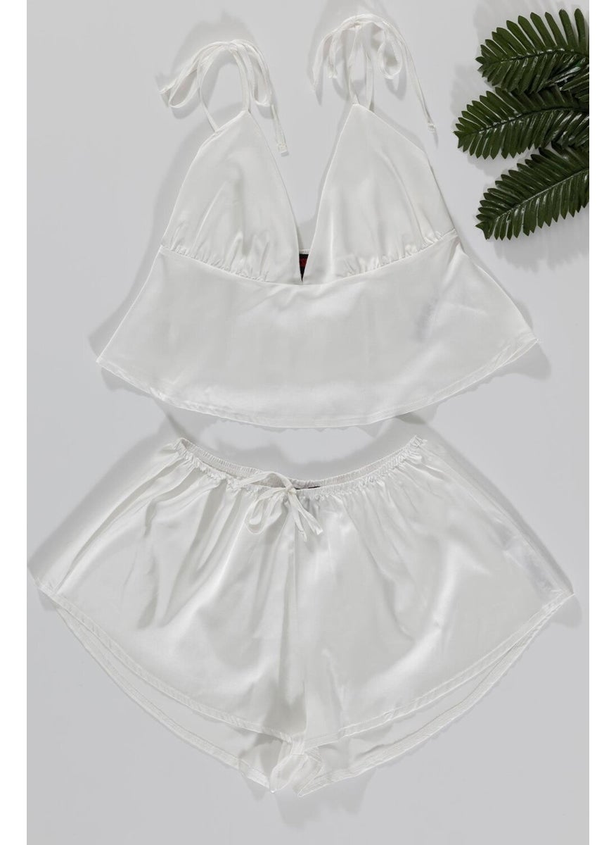 For You Sleepwear Ecru Athlete Shorts Set with Shoulder Tie  - Image 1