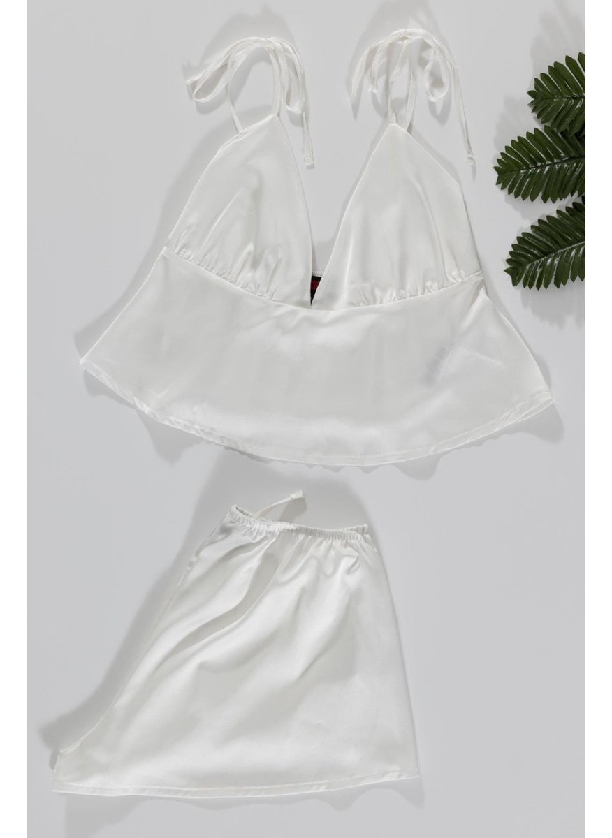 For You Sleepwear Ecru Athlete Shorts Set with Shoulder Tie  - Image 3