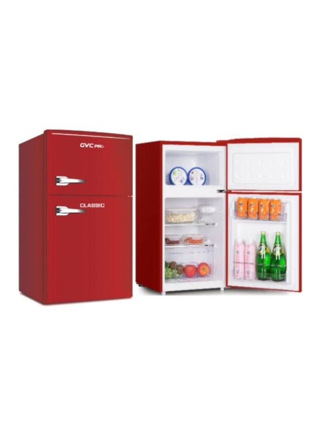 gvc pro Classic Double Door Refrigerator With Top Freezer, 85 L 80 W GVRG-199 Red - Image 2