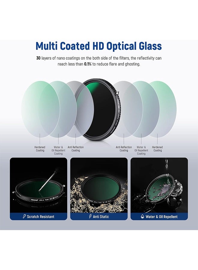NEEWER 2 in 1 67mm Variable ND Filter ND2–ND32u0026CPL Filter(Circular Polarizer Filter) No X Cross/30 Layer Nano Coated/HD Optical Glass/Ultra Slim Aluminum Alloy Frame/Water Repellent/Scratch Resi