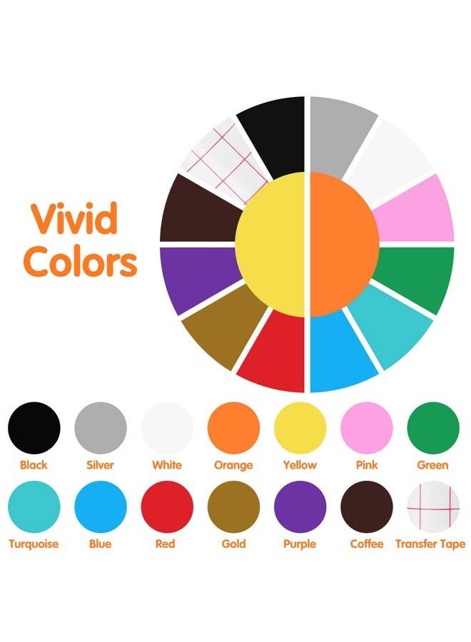 HTVRONT Permanent Vinyl for Cricut - 13Pack Multi-Colors Permanent Adhesive Vinyl Rolls, 12" x 3 ft Craft Adhesive Vinyl for Cricut +1 Transfer Tape for Vinyl, Silhouette, Cameo Cutters - Image 3