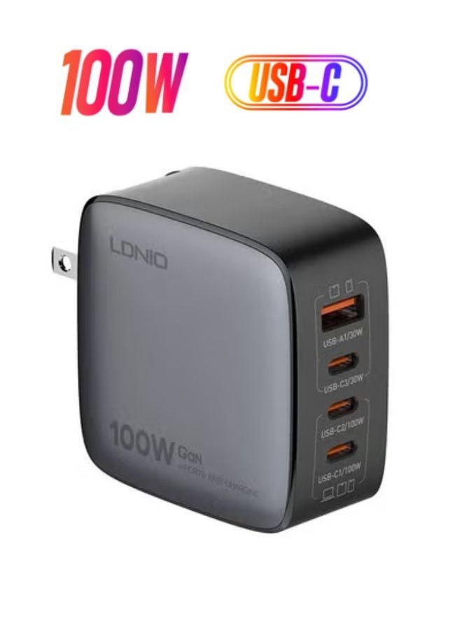 LDNIO 100W GaN Charger USB Port 3 Port Type C PD QC 3.0 Fast Wall Mains Power Delivery Adapter for Laptops, MacBook Pro/Air, Steam Deck, iPad, iPhone 15 Series, Samsung,Huawei, Oneplus,Xiaomi,Lenovo Grey  - Image 1