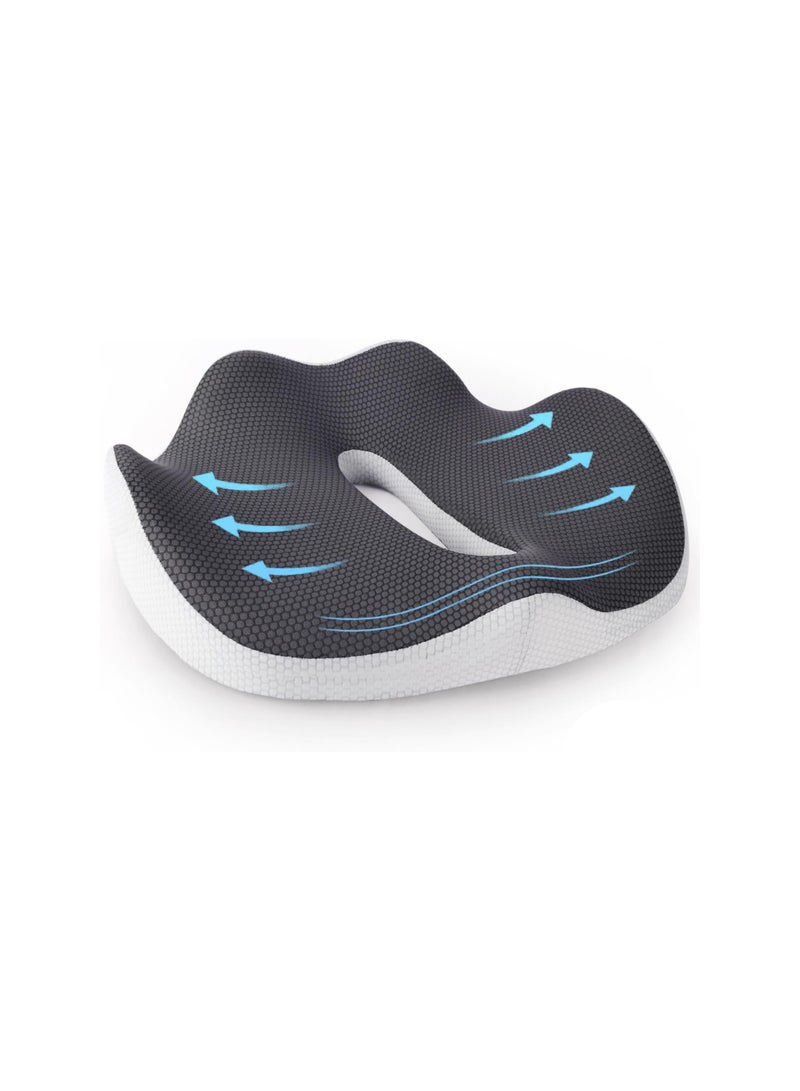 Zikra Seat Cushion for Office, 3D Full Wrap Memory Foam Chairs Cushions, for Pressure Relief Sciatica and tailbone Back Pain Relief, Ergonomic Pillow Memory Foam Coccyx Pad for Office Home Car (Grey) - Image 1