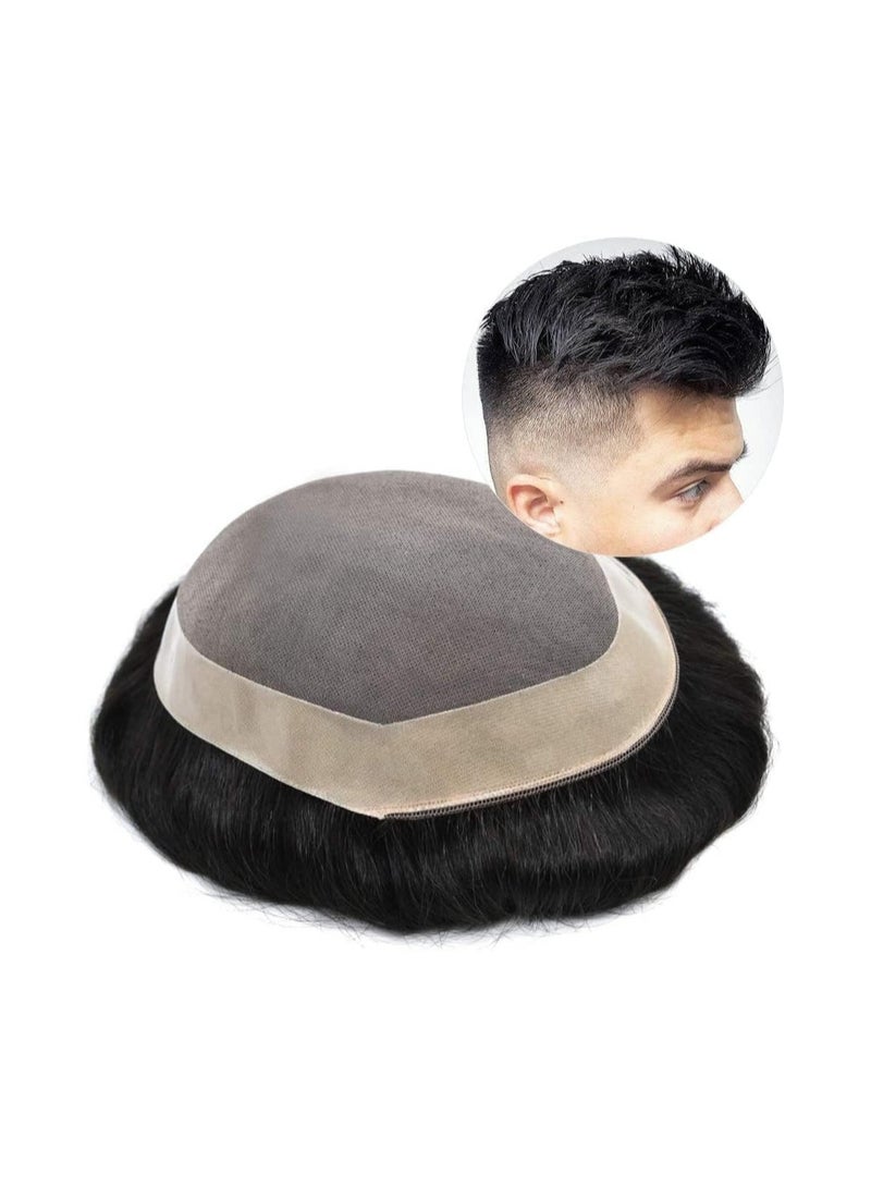 Estelle Toupee for Men, Human Hair Replacement System, Men Real Wigs Natural Hair System Hairpieces, Fine Mono NPU Black Men Unit Natural color (Nature black 1B, 6x9) - Image 1