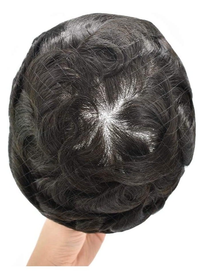 Estelle Toupee for Men, Human Hair Replacement System, Men Real Wigs Natural Hair System Hairpieces, Fine Mono NPU Black Men Unit Natural color (Nature black 1B, 6x9) - Image 4