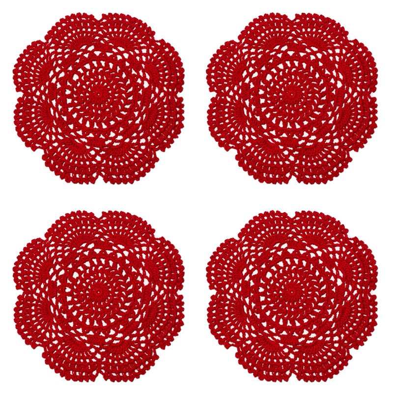 Phantomon 8 Inch Doilies Crochet Round Lace Doily Handmade Placemats 100 Cotton Crocheted Coasters Pack of 4 Red