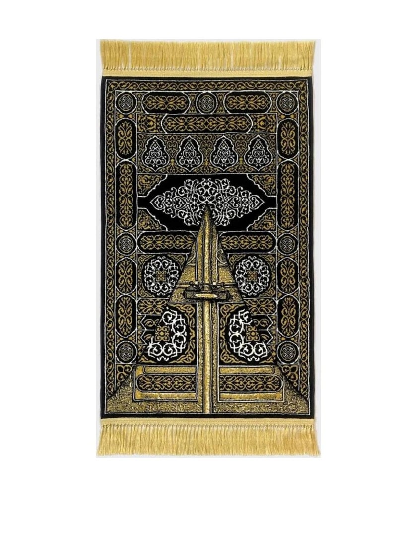 متجر سلام - سجادة صلاة بتصميم باب الكعبة أسود/ذهبي 70x110سم - Image 1