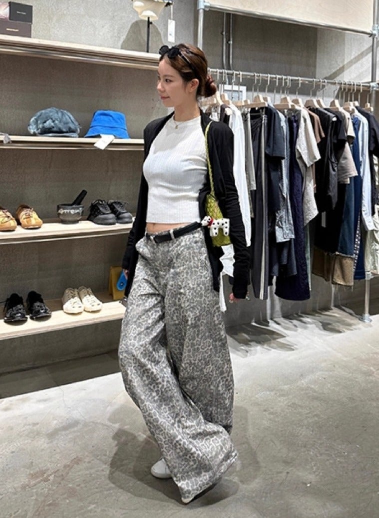 Madam Uniq European and American Design Loose High-Waisted Straight Leopard Print Pants - Image 1