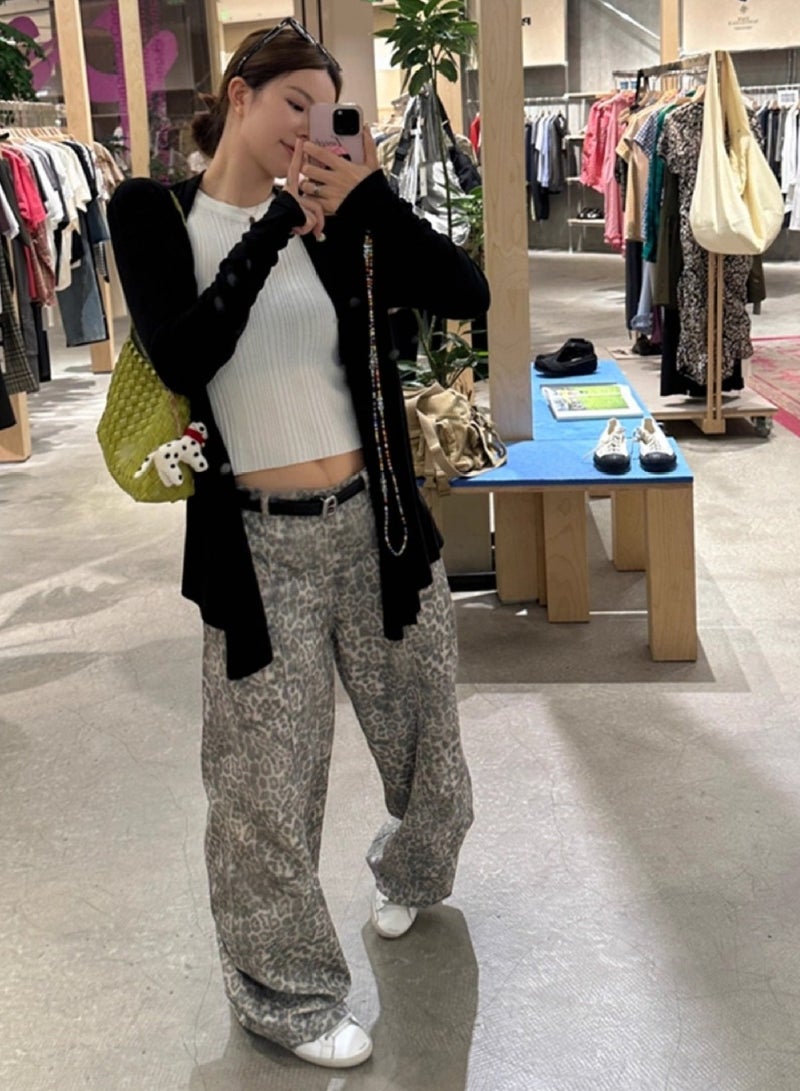 Madam Uniq European and American Design Loose High-Waisted Straight Leopard Print Pants - Image 2