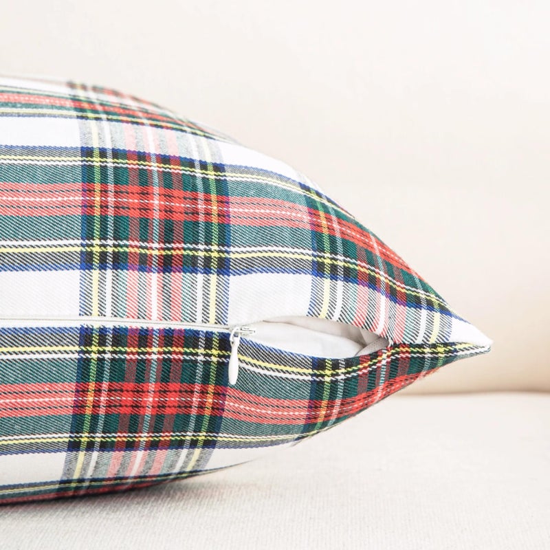 AQOTHES Pack of 2 Christmas Plaid Decorative Throw Pillow Covers Scottish Tartan Cushion Case for Farmhouse Home Holiday Decor Red and White  20 x 20 Inches - Image 4