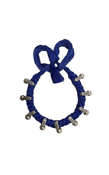 athizay Collar Necklace for Women Ethnic Jewelry Thread Choker Embellished with Pearl like Silver Beads Handcrafted by Indian Artisans Blue Silver - Image 1