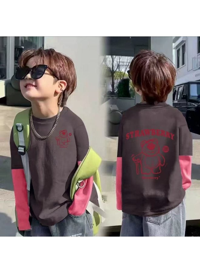 Pure Cotton Children's Long-sleeve T-shirt, Spring And Autumn Korean Style Trendy Cartoon Melade Base Shirt For Older Children, Popular For Outdoor Wear - Image 1