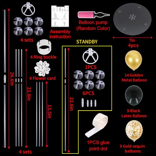 TONIFUL 4 Set Black Gold Balloon Centerpieces for Table,Balloon Stand Kit for Black Gold Party Decor 40th 50th 60th 70th Birthday Decorations Halloween Anniversary Graduation Decorations 2025 - Image 3