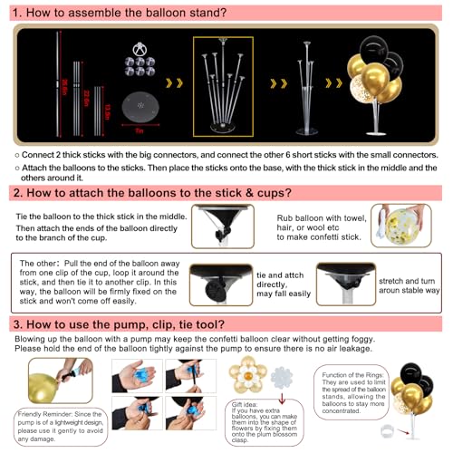 TONIFUL 4 Set Black Gold Balloon Centerpieces for Table,Balloon Stand Kit for Black Gold Party Decor 40th 50th 60th 70th Birthday Decorations Halloween Anniversary Graduation Decorations 2025 - Image 2