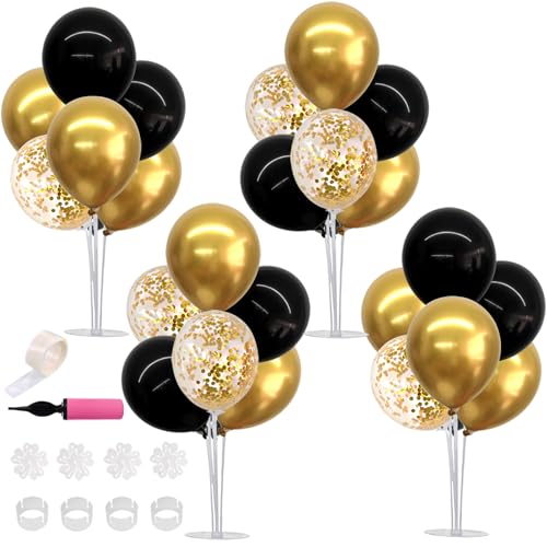 TONIFUL 4 Set Black Gold Balloon Centerpieces for Table,Balloon Stand Kit for Black Gold Party Decor 40th 50th 60th 70th Birthday Decorations Halloween Anniversary Graduation Decorations 2025 - Image 1