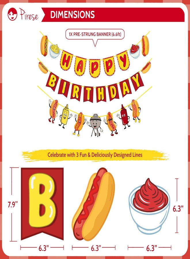 Pirese Hot Dog Birthday Decorations, Hot Dog Party Decorations with Pre-Strung Happy Birthday Banner, Hot Dog Balloons, Picnic BBQ Birthday Party Supplies, Hot Dog Birthday Party Decorations - Image 3