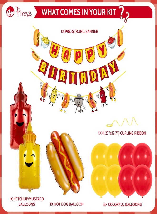 Pirese Hot Dog Birthday Decorations, Hot Dog Party Decorations with Pre-Strung Happy Birthday Banner, Hot Dog Balloons, Picnic BBQ Birthday Party Supplies, Hot Dog Birthday Party Decorations - Image 2