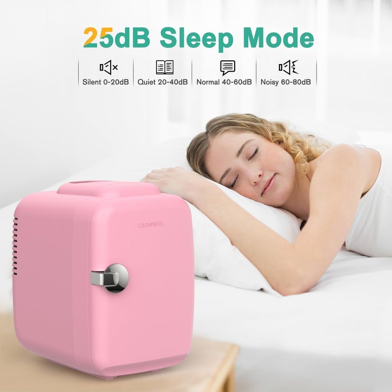 Crownful Mini Fridge, 4 Liter/6 Can Portable Cooler and Warmer Personal Refrigerator for Skin Care, Cosmetics, Beverage, Food,Great for Bedroom, Office, Car, Dorm, ETL Listed (Pink) - Image 4