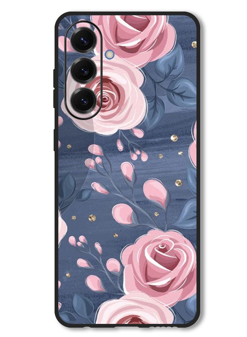 Theodor Case Compatible with Samsung Galaxy F56 6.74 Inch Protection Shockproof Bumper Cover Roses & Leaves Pattern - Image 1
