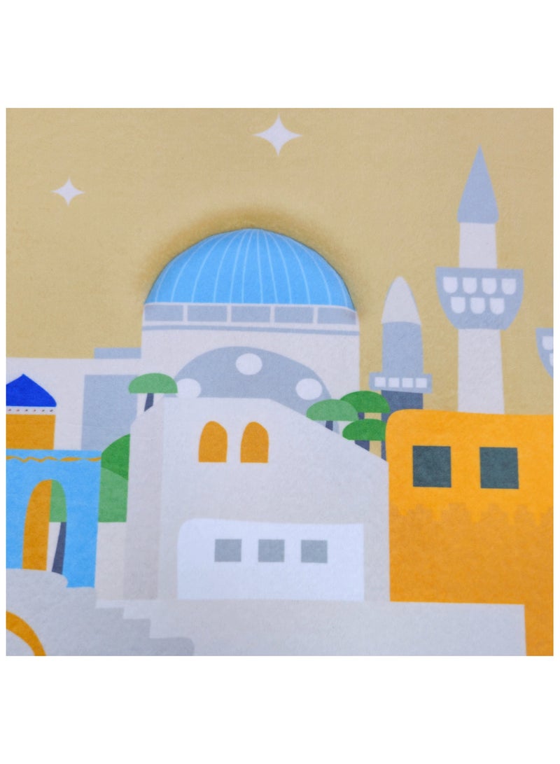 فابينني سجادة صلاة للأطفال 60×95 سم، سجادة صلاة من إسفنج الذاكرة للأطفال على شكل قبة بتصميم ثلاثي الأبعاد ملون وشرابة، سجادة صلاة خفيفة الوزن غير قابلة للانزلاق للأطفال، سجادة هدايا، أخضر/بيج - Image 3