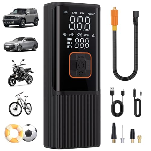 Aucoza Tire Inflator Portable Air Compressor, 6X Faster 180 PSI Portable Air Compressor, Air Pump with Pressure Gauge - Portable Tire Inflator for Car Tires, Motor, Bicycle, Balls and More Black - Image 1