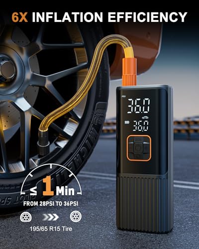 Aucoza Tire Inflator Portable Air Compressor, 6X Faster 180 PSI Portable Air Compressor, Air Pump with Pressure Gauge - Portable Tire Inflator for Car Tires, Motor, Bicycle, Balls and More Black - Image 2