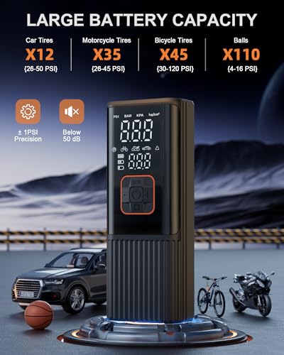 Aucoza Tire Inflator Portable Air Compressor, 6X Faster 180 PSI Portable Air Compressor, Air Pump with Pressure Gauge - Portable Tire Inflator for Car Tires, Motor, Bicycle, Balls and More Black - Image 3