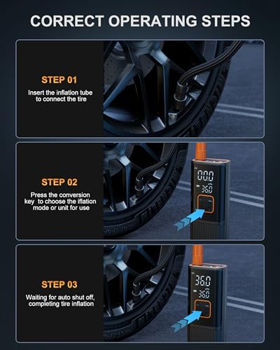 Aucoza Tire Inflator Portable Air Compressor, 6X Faster 180 PSI Portable Air Compressor, Air Pump with Pressure Gauge - Portable Tire Inflator for Car Tires, Motor, Bicycle, Balls and More Black - Image 5