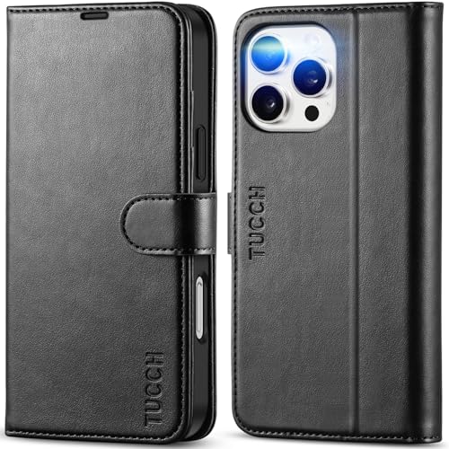 TUCCH Case Wallet for iPhone 16 Pro Max, RFID Blocking [4 Card Holders] Kickstand Shockproof TPU Interior Shell, PU Leather Magnetic Flip Folio Cover 2024, Black - Image 1