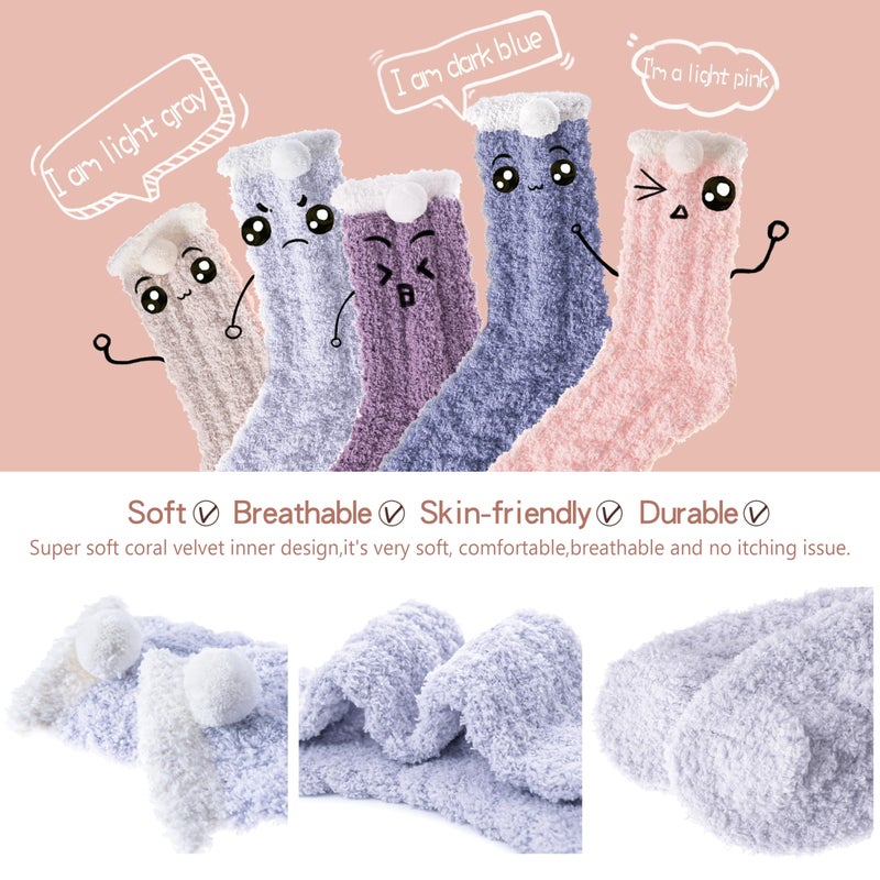 EBMORE Fuzzy Fluffy Cozy Socks for Women Winter Warm Slipper Socks Comfy Cabin Plush Sleep Home Soft Valentines Day Christmas Gifts Stocking Stuffers for Teen Girls Women Mom(Ball) - Image 5