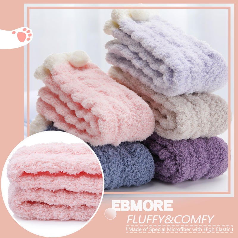 EBMORE Fuzzy Fluffy Cozy Socks for Women Winter Warm Slipper Socks Comfy Cabin Plush Sleep Home Soft Valentines Day Christmas Gifts Stocking Stuffers for Teen Girls Women Mom(Ball) - Image 4