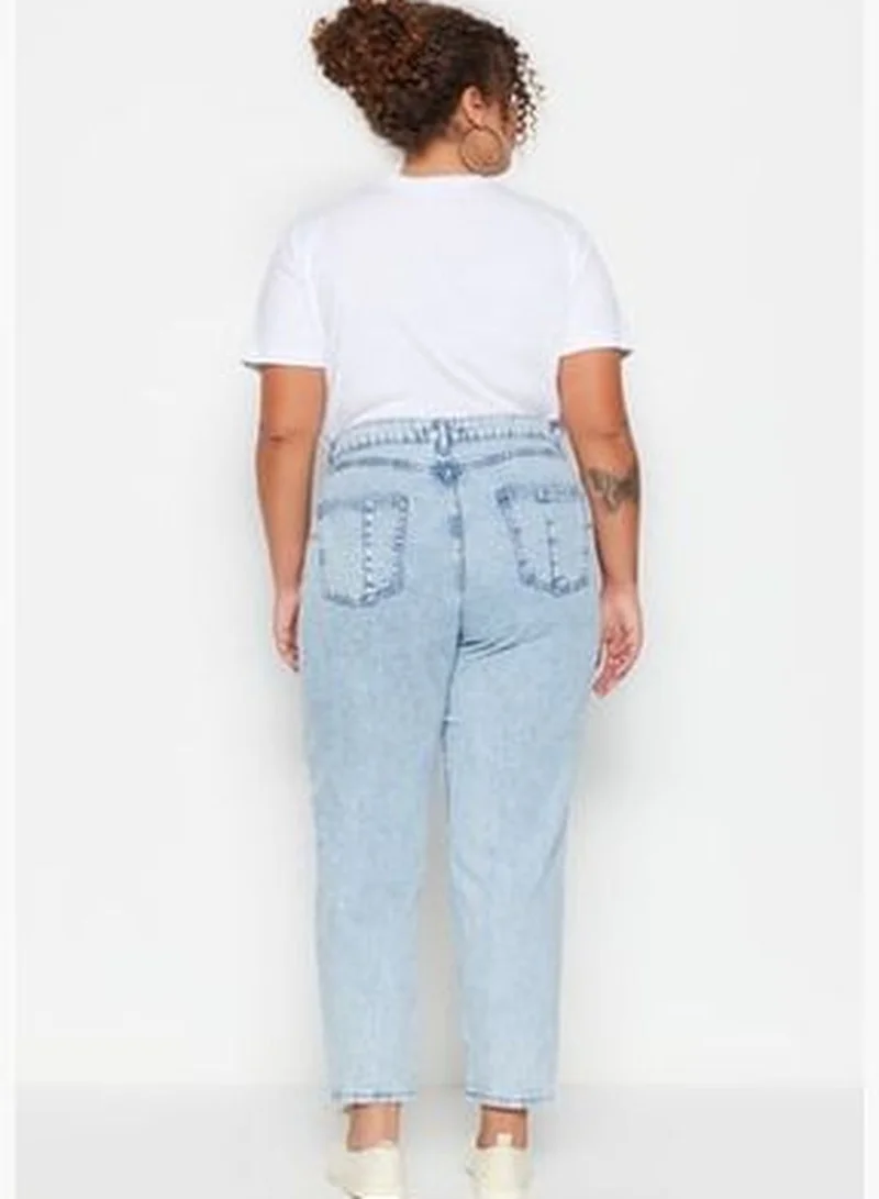 trendyol Light Blue High Waist Destroy Detailed Mom Fit Jeans