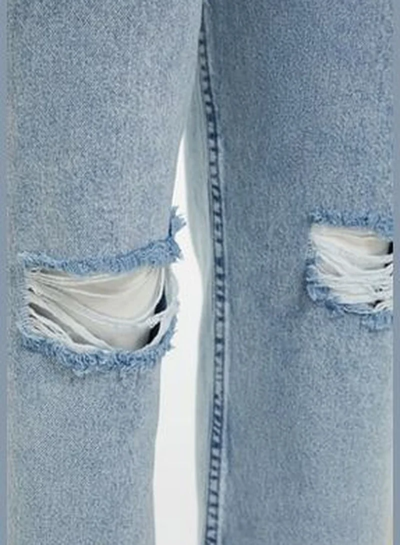 trendyol Light Blue High Waist Destroy Detailed Mom Fit Jeans